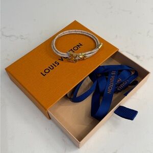 Louis Vuitton Cream Leather Double-Wrap Bracelet with Gold LV Charm